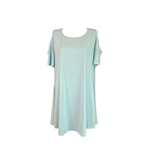 Unbranded Cold Shoulder Swing Tunic Dress M Blue Relaxed Fit Casual Chic Summer - Picture 2 of 9